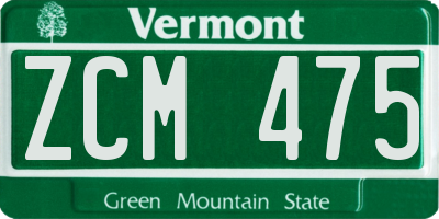 VT license plate ZCM475