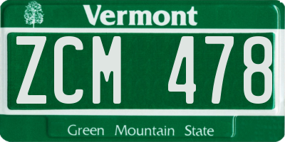 VT license plate ZCM478
