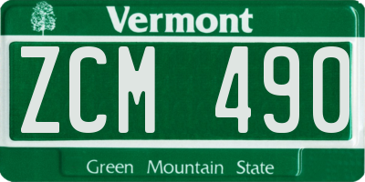 VT license plate ZCM490