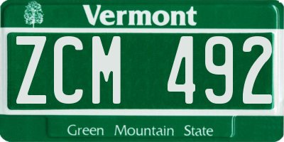 VT license plate ZCM492