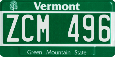 VT license plate ZCM496