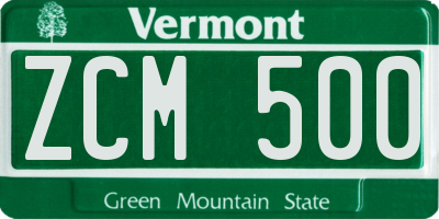 VT license plate ZCM500