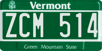 VT license plate ZCM514