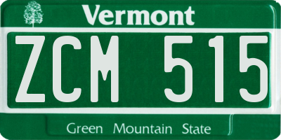 VT license plate ZCM515