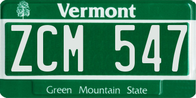 VT license plate ZCM547