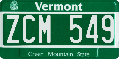 VT license plate ZCM549