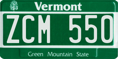 VT license plate ZCM550