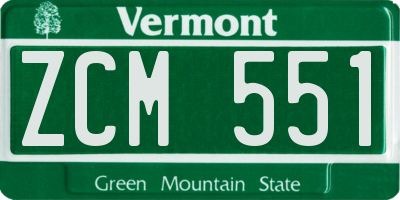 VT license plate ZCM551