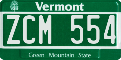 VT license plate ZCM554