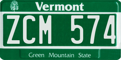 VT license plate ZCM574