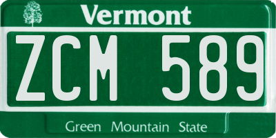 VT license plate ZCM589