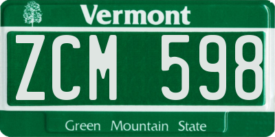 VT license plate ZCM598
