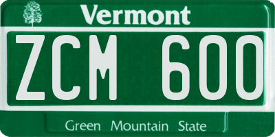 VT license plate ZCM600