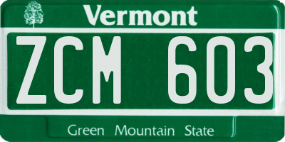 VT license plate ZCM603