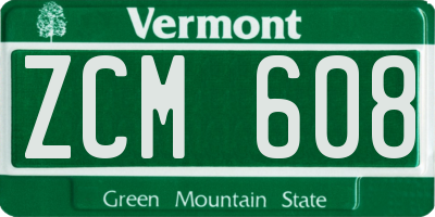 VT license plate ZCM608