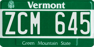 VT license plate ZCM645