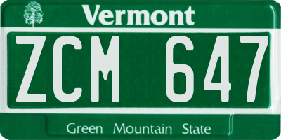 VT license plate ZCM647