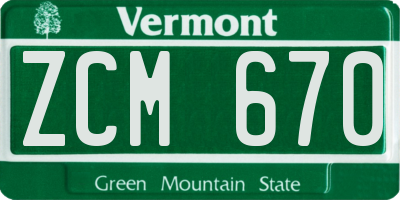VT license plate ZCM670