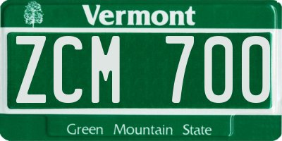 VT license plate ZCM700