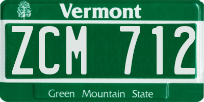 VT license plate ZCM712