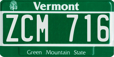 VT license plate ZCM716