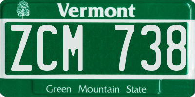 VT license plate ZCM738