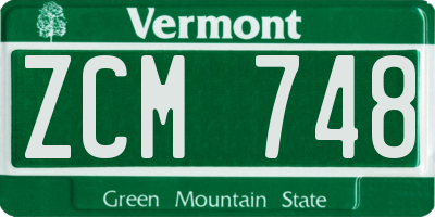 VT license plate ZCM748
