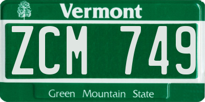 VT license plate ZCM749