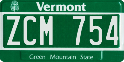 VT license plate ZCM754