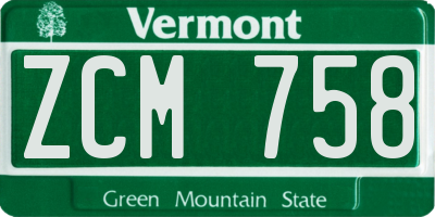 VT license plate ZCM758