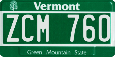 VT license plate ZCM760