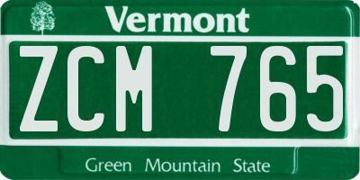 VT license plate ZCM765