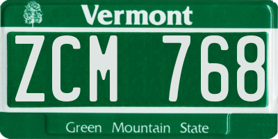 VT license plate ZCM768