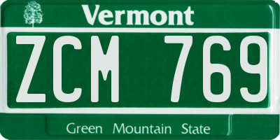 VT license plate ZCM769