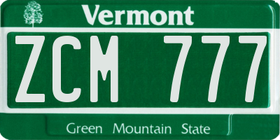 VT license plate ZCM777