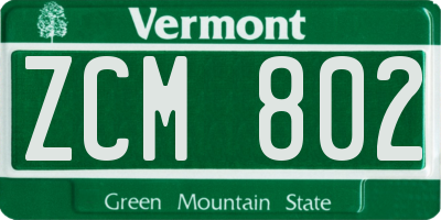 VT license plate ZCM802