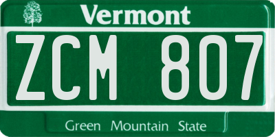 VT license plate ZCM807