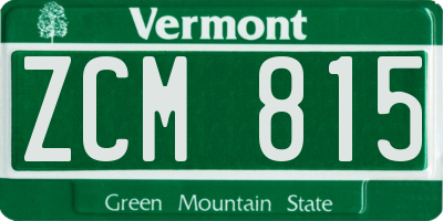 VT license plate ZCM815