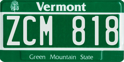 VT license plate ZCM818