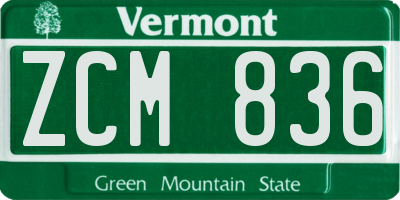 VT license plate ZCM836