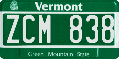 VT license plate ZCM838
