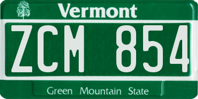 VT license plate ZCM854