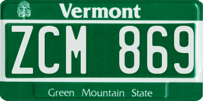 VT license plate ZCM869