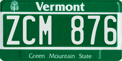 VT license plate ZCM876