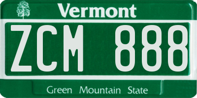 VT license plate ZCM888