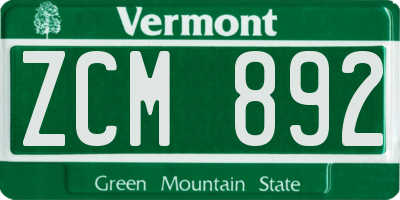 VT license plate ZCM892