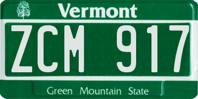 VT license plate ZCM917