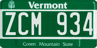 VT license plate ZCM934