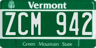 VT license plate ZCM942