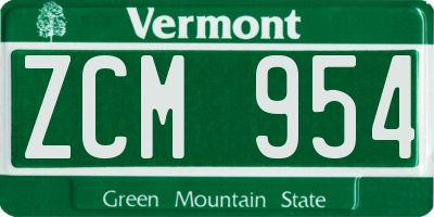 VT license plate ZCM954